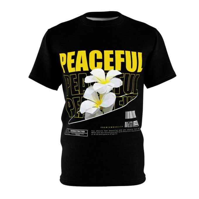 T-Shirt – Peaceful White and Yellow Flower with Beautiful and Safe Text Design